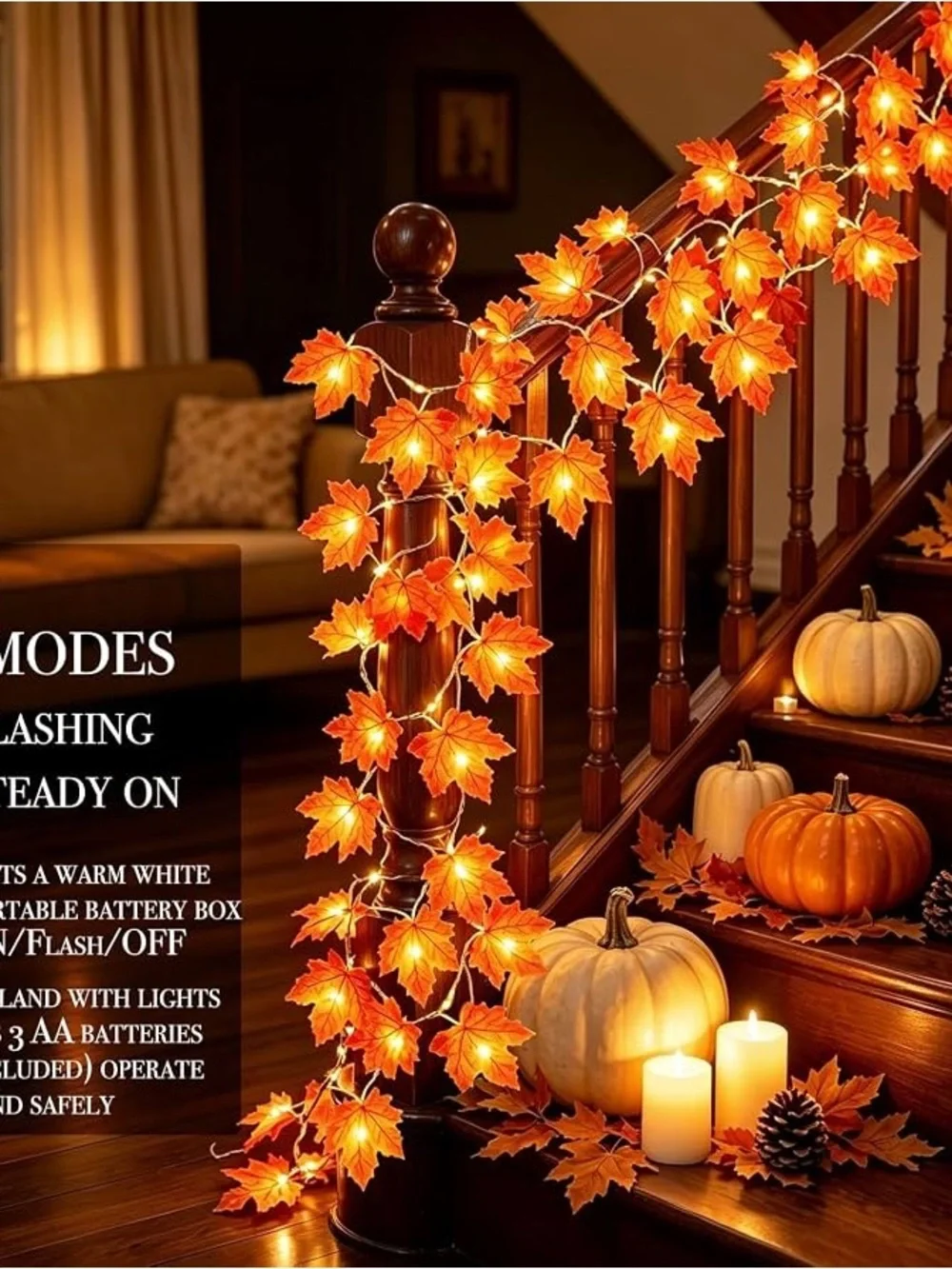 2 pack 10 ft each Autumn Maple Leaf String Lights - Orange Fall Garland